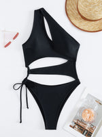 Sexy Hollow Out One Piece Swimsuit Women Black One Shoulder Drawstring Backless Monokini Summer Beach Bathing Suit Swimwear 2026