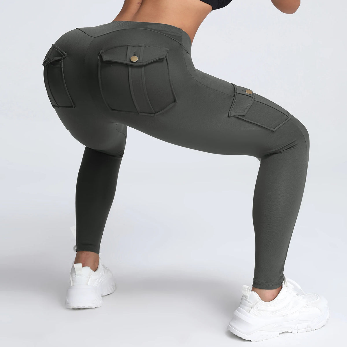 Women's Cargo Pocket Fitness Yoga Leggings With Pockets - High-Waisted Stretch Tights Butt Lift Yoga Running Pants