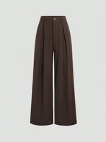 Women's Elegant Jacquard Pleating Wide-Leg Pants Office/Commuting Solid Color Loose Casual Suit Pants, Autumn/Winter