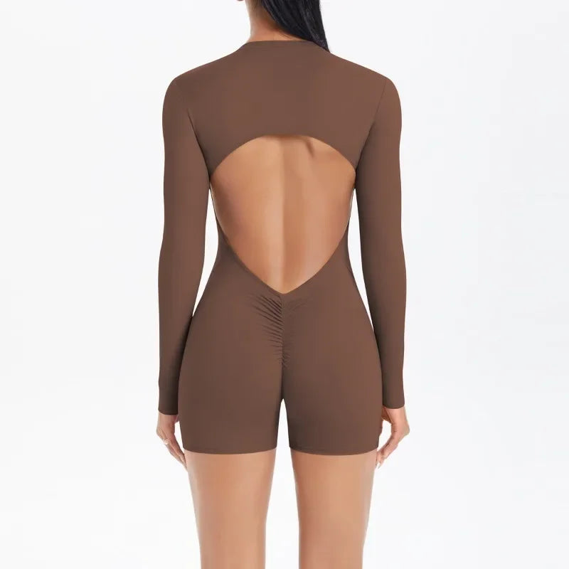 Women's Yoga Jumpsuits Sports Fitness Backless Half Zipper Peach Hip-Lifting Naked Feel Gym Running Workout One-Piece Bodysuits