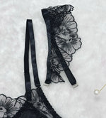 sexy lingerie embroidered see-through mesh bra with underwire four-piece set