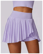 Sports Tennis Short Skirt Women's Summer Pleated Fake Two-piece Quick Drying Skort Fitness High Waist Pocket Yoga Running Skirts