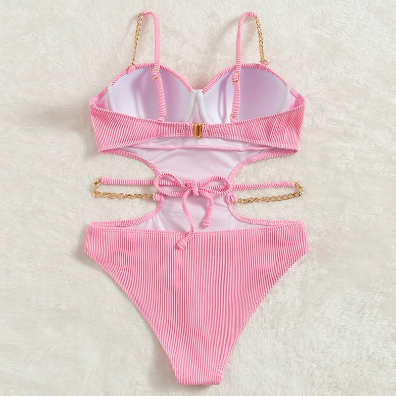 Sexy Ribbed Underwired Bra Cup Female Swimwear One Piece Swimsuit Women Backless Monokini High Cut Bathing Suit Swim Bodysuit