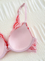Sweet Pink Lace Bra For Women Front Closure Heart Pattern Underwire Push Up Sexy Ladies Brassiere