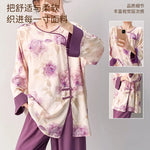 Plus size mother's cotton silk pajamas spring and summer new Chinese style can be worn outside home clothes Mother's Day gift