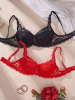 2Pcs Women's Sexy Bras Floral Lace Thin Push-Up Brassiere No Lining Cutout Breathable Underwear