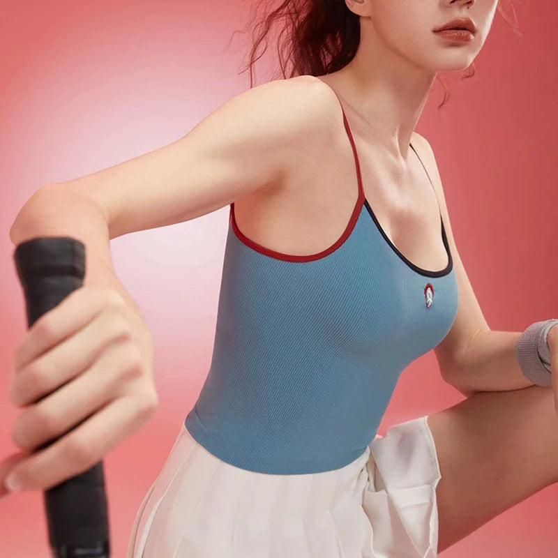 Women's Summer Color Block Yoga Fitness Vest Anti-Sagging One-Piece Camisole Fitness Suit for Active Wear