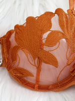GOLD Floral Embroidery Satin Lingerie Set Sheer Mesh Underwire Bra & Thong Women Sexy Intimates ZA824031