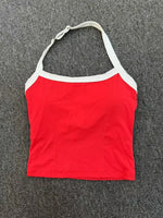Women's Seamless Yoga Tank Top - Adjustable HALTER Neck & Quick-Dry Fitness Shirt Color Block Running Sports Gym Workout Top