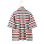 Foridol Burgundy Striped Casual Women T-shirt Summer Loose Polo Shirts Buttons New Female Tops Blouse White Tops Spring Shirt