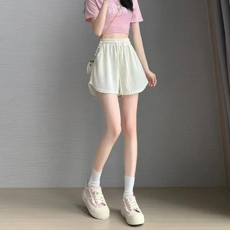 Summer Shorts Skirts Women Elastic High Waist Casual Wide Leg Shorts Korean A Line Loose Mini Skirt Black Short Pants