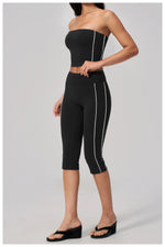 Color Blocked Strapless Yoga Suit 2 Pieces Women Sports Bra High Waist Leggings Fitness Suit Outwear Running Push Up Tracksuit