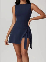 Tennis Dress Slim Tennis Dresses Woman Home Clothing Simple Style Casual Bodycon Mini Sleeveless Solid Color Leace-up Vestidos