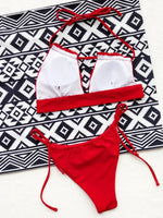 Bikini 2026 Sexy Red Swimwear Swimsuit Women Hollow Pleated Backless Halterneck Bikinis Set Bathing Suit Beach Bikini Female New