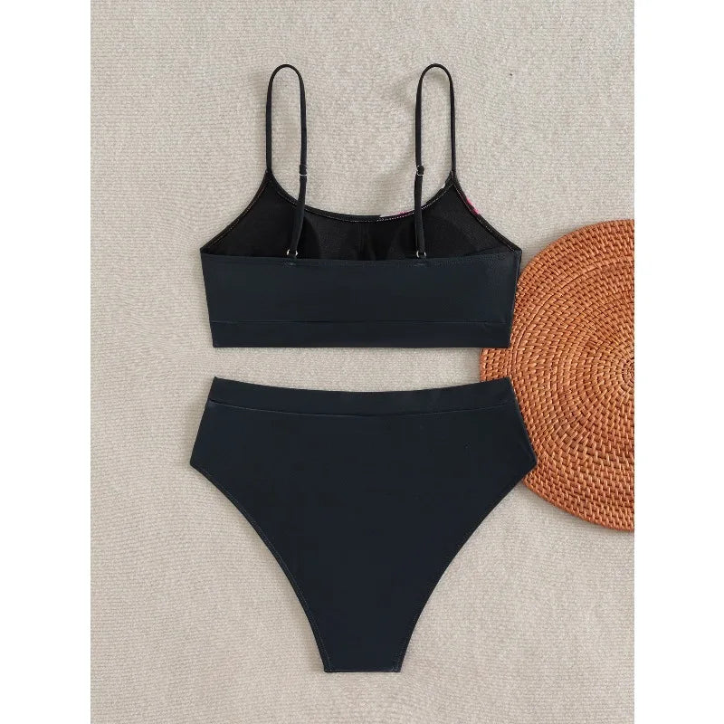 New Spiral Pit Strip U-Shaped High-Waisted Bikini Sexy Swimsuit Swimsuit Women Lightweight Fashion Classic Versatile Simple