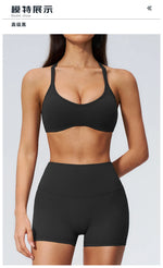 2 Piece Summer Yoga Sets for Women Hollow Back Cross Sports Bra Fitness Clothes Tight High Waist Shorts Running Workout Clothes