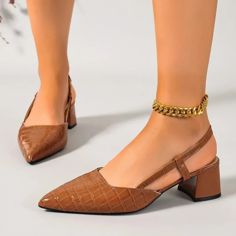 Thick Heels BreathableHigh Heels Summer Sexy Pointed Toe Slingback Women's Sandals 2026