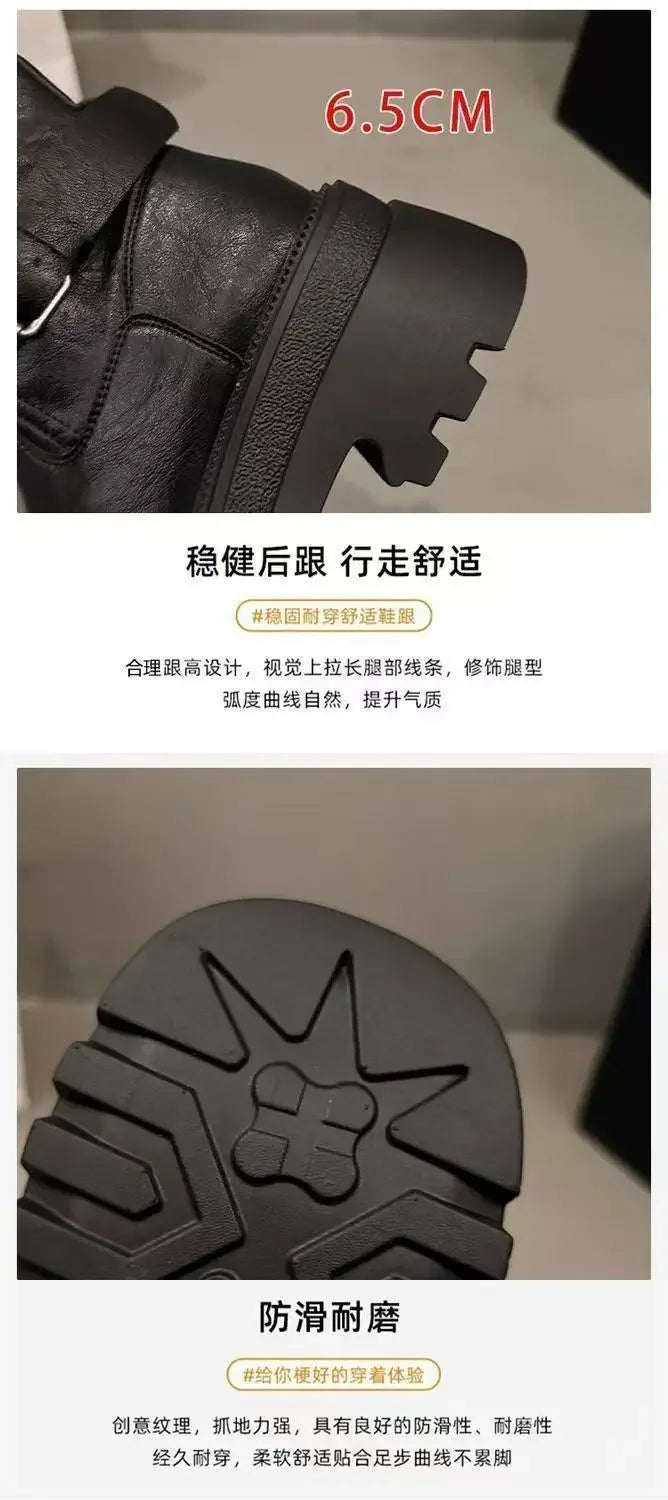 2026 New Vintage Thick Bottom Woman Knee High Boots Fashion Belt Buckle Zippers Shoes Female Knight Long Booties Shoes