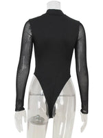 Ahagaga Sexy Mesh Women's Bodysuits See Through Skinny Turtleneck Solid Regular Long Sleeves Slim Fit Streetwear Rompers T Shirt