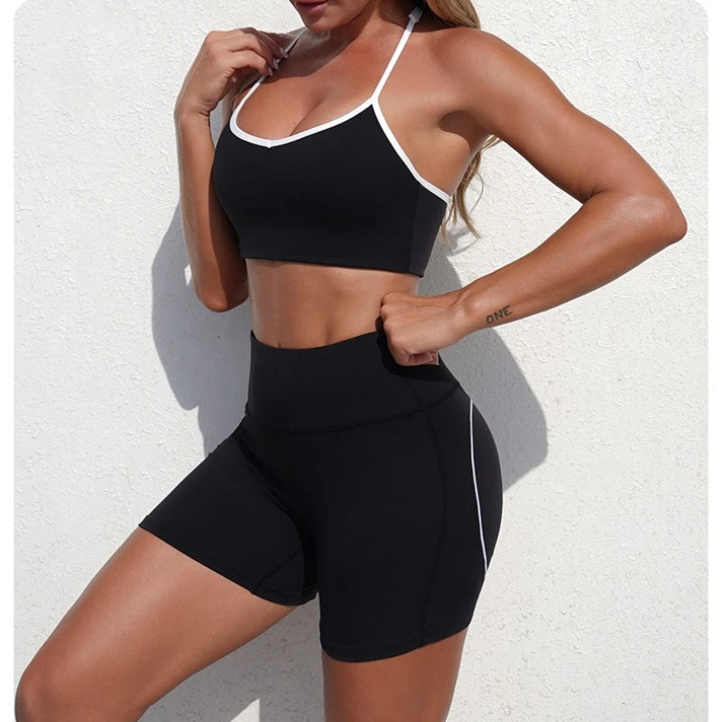 Women's Yoga Sets Sports Fitness Cross Beauty Back Bra Slim Fit Hip-Lifting Shorts Suits Running Workout Gym Training Sets