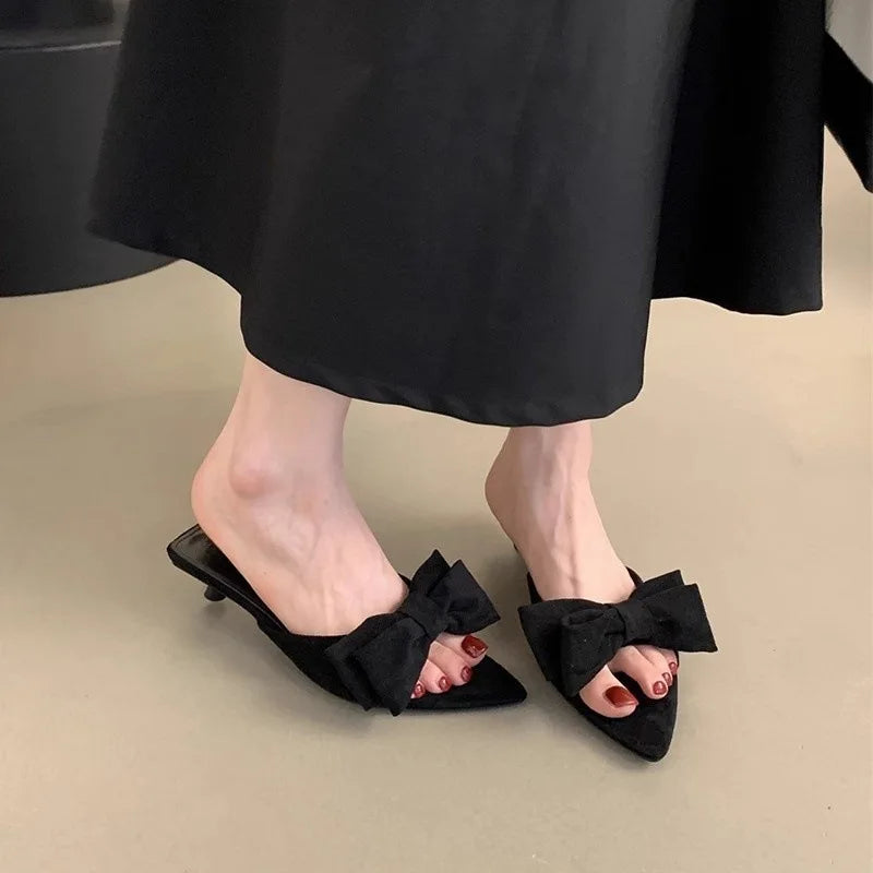 2026 New Women's Summer Butterfly-knot Low Heel Slippers Elegant Open Toe Party Dress Shoes Fashion Outdoor Ladies Slides