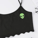 Sexy Alien Print Sling Sleepwear Women's Pajamas Set V-Neck Pyjamas Female Homewear Sleeveless CuteTop And Shorts