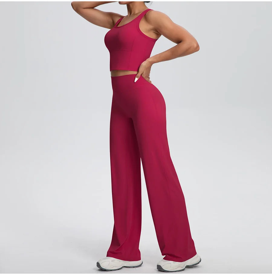 2PCS Yoga Set Women Tracksuit Nude Feeling Workout Sets Gym Clothes Push Up Fitness Running Sportswear Sport Straight tank suit