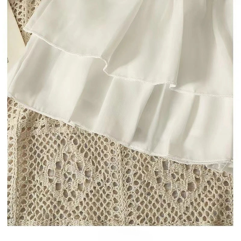 Summer Kawaii White Ruflles Skirt Women Fashion Slim Fit Mini Skirts Giris Y2k All Match Elastic High Waist Black