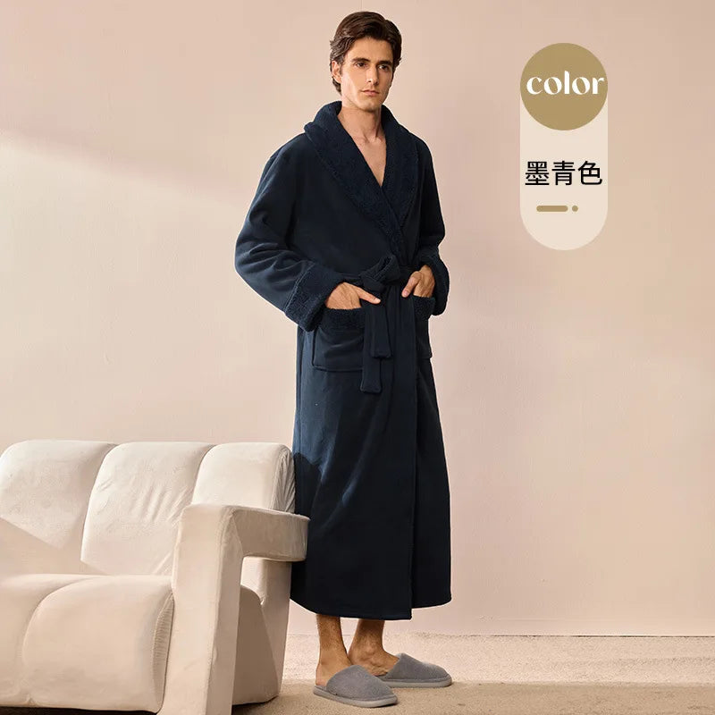 2026 Autumn Winter New Thick Coral Fleece Couple Bathrobe, Long Flannel Robe for Men Women Warm Home Pajamas Loungewear