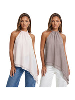 Women's Summer Solid Color/Dot Print Halter Tops Stylish Layered Asymmetrical Handkerchief HemSleeveless Vest