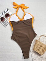 2025 New Splicing Neck Sexy Split Swimsuit Women's Fashion Beach Bikini Brazilian Monokini Swimwear Trajes De Baño Mujer