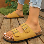 Women's Teen Mules New Spring and Summer Vintage Casual Slip-On Shoes Pu Upper Double Strap Half Slippers with