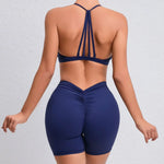 Women's 2-Piece Yoga Sets High Waist Seamless ShortsHip-Lifting & Backless Gym Leggings Quick Dry Workout Fitness Suits