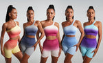Seamless Tight Yoga Sets Sports Fitness Gradient Single Shoulder Bra High Waist Hip Lifting Pants Suits Wokout Gym Running Sets