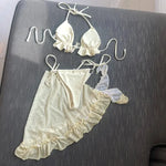 New With Sarong Halter Ruffled Bikini Women Swimwear Female Swimsuit Three-pieces Bikini Set Bather Bathing Suit Swim Lady V4144