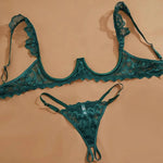 2 Piece Set Sexy Interesting Underwear Set for Women Solid Color Lace Mesh See-through Bra Exotic Sexy Lingerie Set