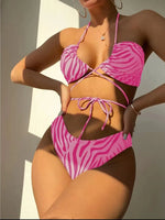3pack Zebra Stripe Bikini Women Lace Up Swimsuit Beach Skirt 2026 Swimwear Female Padded Bathing Suit Swimming Beachwear Summer