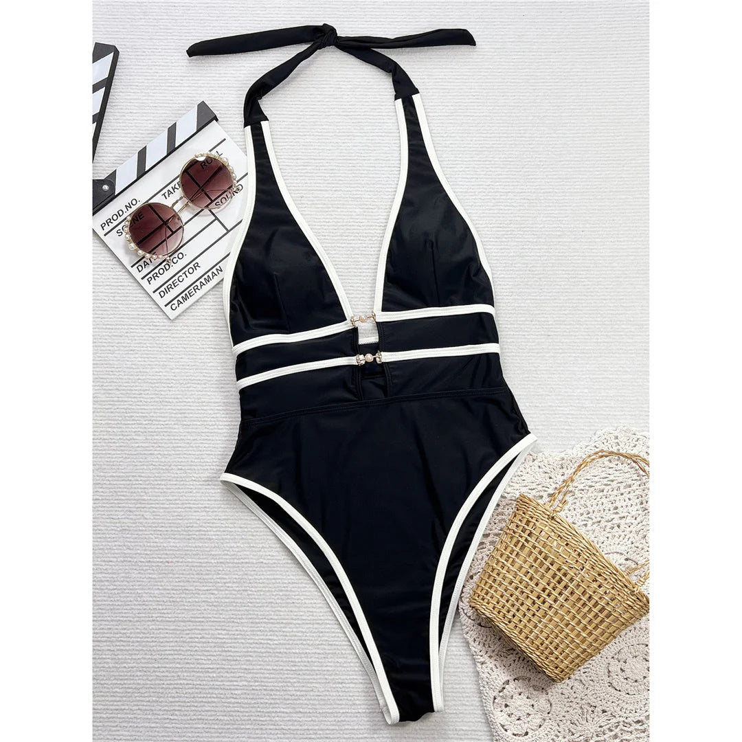 Tiger Printed Deep V Neck Monokini Women Swimwear One Piece Swimsuit Female Backless High Cut Leg Bather Bathing Suit Swim K7293