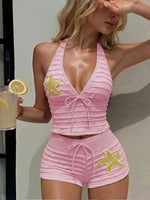 DEKA Sequins Starfish Two Pieces Bikini Set Bather Bathing Suit Halter Wrinkled High Waist Bikini Female Swimsuit Women Swimwear