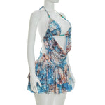 Spring and summer new women's suit fake two-piece halter top ruffled skirt two-piece suit