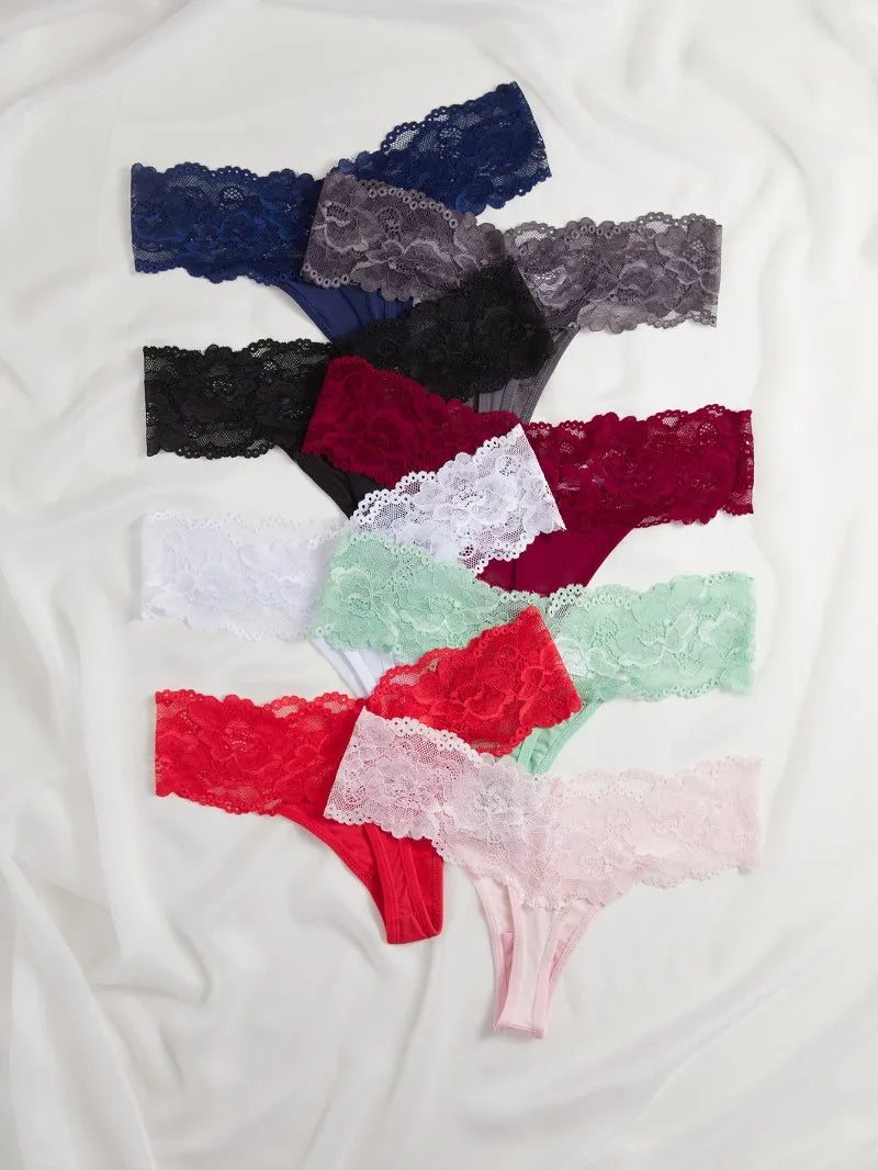 10pcs/set New Style Women's Sensual Intimate Panties Low-Rise Multi-Color Lace Trim Sexy Soft Breathable Skin-Friendly Underwear