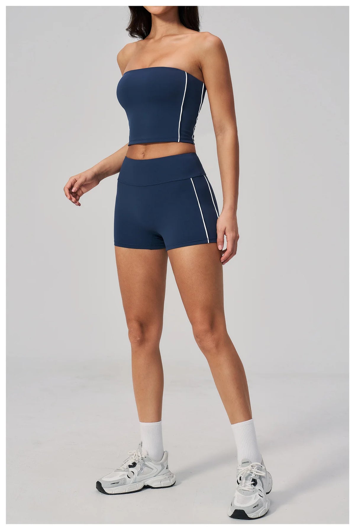 Summer Tight Yoga Suit Women Color Contrast Strapless Slim Sports Tank Top Shorts Fitness Suit Gym Running Workout Tracksuit