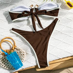 White Bandeau Bikinis Sets Woman Sexy Swimsuit Contrast Color Metal Buckle Swimwear High Cut Bathing Suit Brazilian Bikini Mujer