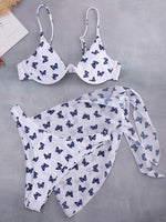 Marble Print V-Bar Underwired Bikini Women Swimsuit Female Swimwear Three-pieces Bikini Set Push Up Bathing Suit Beach Sarong