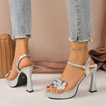 Small Straight Strap Sandals Women's Summer New Flower Platform Not Tired Feet Block Heel High Heels