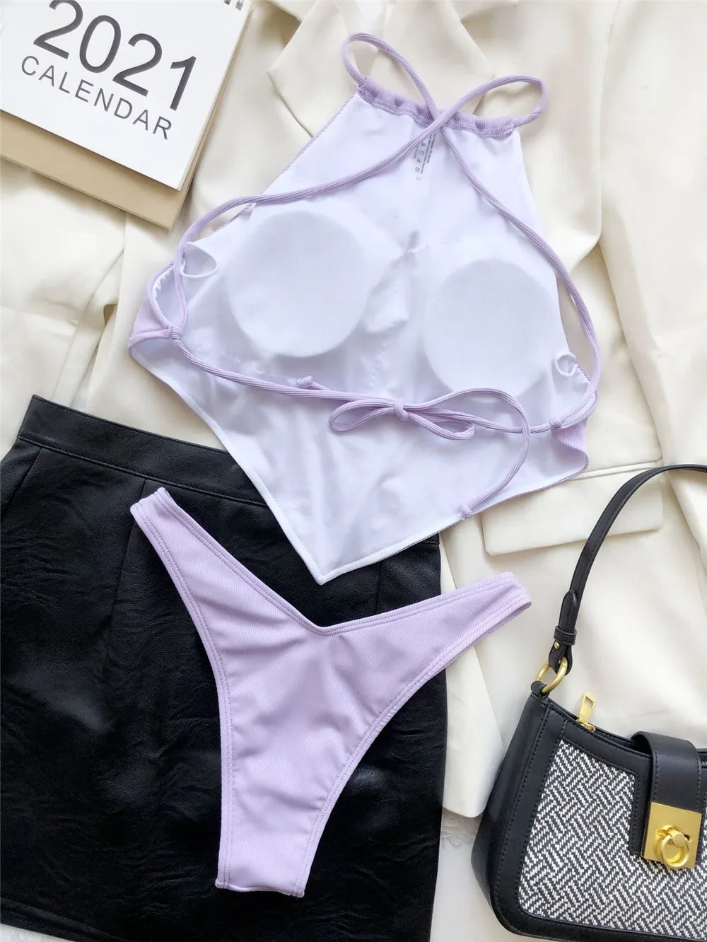 light blue Halter Bandana Bikinis Sets micro Thong sexy Swimsuit Women Swimwear Backless high cut Bathing Suit Bikini 2026 Mujer