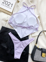 light blue Halter Bandana Bikinis Sets micro Thong sexy Swimsuit Women Swimwear Backless high cut Bathing Suit Bikini 2026 Mujer