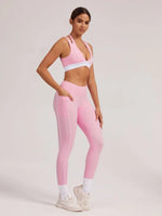 Women's Yoga Sets Sports Fitness V-Neck Halter Sports Bra Color-Block Hip-lifting Pants Suits Running Training Workout Gym Sets
