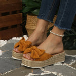Summer New Large Size Slip-On Sandals Women's Thick Heel Outdoor Wear Butterfly Knot Flat Toe Open Beach Slippers