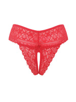 1pcs Women's Sexy Red Lace Open Crotch Thong Panties Floral Lace See Through Low Rise Intimate Lingerie for Ladies Nightwear